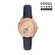 【FOSSIL 官方旗艦館】Stella 雙鑽圈縷空錶面機械女錶 藍色真皮錶帶 指針手錶 34MM ME3212