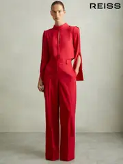 Reiss Red Anna Wool Blend Wide Leg Tux Trousers (E78647) | $360