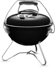 [weber] Smokey Joe Premium Charcoal Grill Barbeque, 37cm | Portable BBQ Grill with Tuck-N-Carry Lid Cover & Plated Steel Legs | Folding Outdoor Cooker with Porcelain-Enamelled Bowl - Black (1121004)