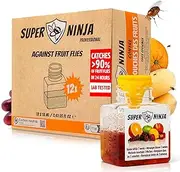 Super Ninja Fruit Fly Trap - 12 Pack, Highly Effective Fruit Fly Trap for Indoors, Home & Kitchen, Up to 3 Weeks of Performance per Bottle, Kid & Pet Friendly