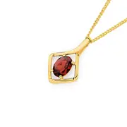 9ct Gold Garnet & Diamond Pendant in Red