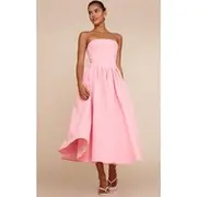 Candy Pink Woven Bandeau Ruched Skater Midaxi Dress, Candy Pink