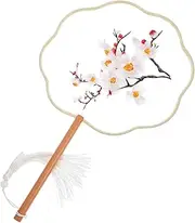 EXQUIMEUBLE Vintage Chinese Hand Fan Retro Embroidered Dance Fan with Tassel Traditional Double Sided Pattern for Weddings Performances and Home Decor