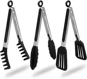 HST Tongs for Cooking with Silicone Tips(3 Pack), Non Stick Kitchen Tongs with Silicone Tip for Cooking BBQ Baking (9", Black)