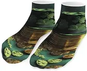 [QMNVBDS] Green Hat And Gold Coins Socks Ankle Length Socks Casual Short Socks for Women Men Low Cut Sports Socks Running Socks No Show Socks Ankle Socks Athletic Socks Workout Socks, Style, One Size