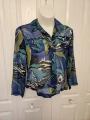 Additions by Chico’s Lightweight Sheer Top Button Front Blue Print Size 2
