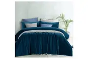 Cotton Velvet Quilt Cover Set Riverland Blue by Vintage Design Homewares