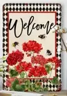 METAL ART-Geranium Welcome Metal Tin Sign Wall Decor - 8x12 Inch Rustic Home Art