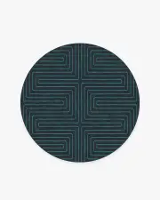 185' Round | Machine Washable Runner Rug | Kid & Pet Friendly | Indoor Rug | Jonathan Adler Labyrinth Navy & Teal Tufted Rug | Ruggable