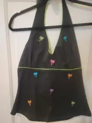 Bamboo Traders Petite PS BNWT Black w/Green Piping&Palm Trees Halter Top