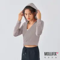 在飛比找momo購物網優惠-【Mollifix 瑪莉菲絲】交疊連帽縮口長袖上衣、瑜珈上衣