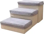 Dog Ramps Steps Dog Stairs for Small Dogs Three Step Cat Steps Indoor Use Sofa Couch Anti Slip Dog Slope Stairs Extra Wide, Gray