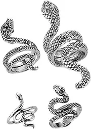 Snake Rings for Women - Gothic Snake Ring Animal Rings Set - Adjustable Retro Punk Style Gothic Snake Ring, Snake Shaped Ring Jewelry for Adults Women Men Borato