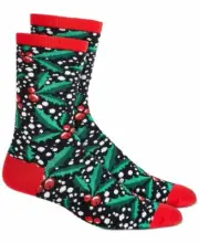 Charter Club Womens Size 9-11 Christmas Holiday Mistletoe Print Crew Socks Black