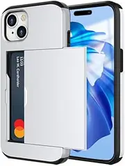 [ZUSLAB] Case for iPhone 15 Plus Slide Armor Card Holder Protective Shockproof Hard Back Cover for Apple (2023) - Silver