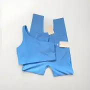 NWT WILO brand blue leggings set One Shoulder Top Small