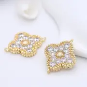 2PCS 18K Gold Plated Charm Pendant Connector, Clear Cubic Zirconia Micro Pave M