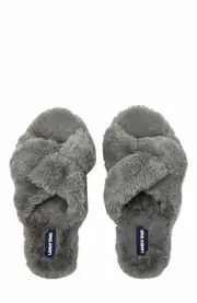 Lands' End Women's Fluffy Slide House Slippers in Dark Gray at Nordstrom, Size 11
