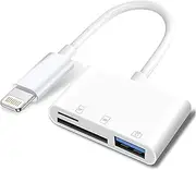 Apple Lightning to SD & TF Card USB Camera Adapter for iPhone/iPad, 3 in 1 Card Reader USB Dongle for USB Flash Drive, Keyboard, Mouse, Hubs, MIDI, Micro SD TF Memory Card, Plug & Play