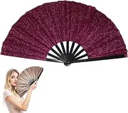 [Generic] For Boots on The Ground Fan, Dancing Fans That Pop, Foldable Craft Holding Laser Colors Hand Fan for Line Dancing (N)