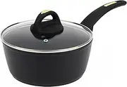 Russell Hobbs Noir Gold 20cm Saucepan, RHCW20SNG, Induction Compatible, Soft Touch Bakelite Handle, Tempered Glass Lid, Easy Clean Non-Stick Surface, Stylish Gold Accents