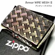 Zippo Armor Case Wire Mesh Antique Gold Brass Diamond Cut Oil Lighter Japan
