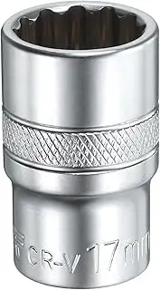 sourcing map 1/2" Drive by 17mm 12-Point Shallow Socket 38mm Length Metric Spline Socket