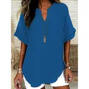 Women's Blouse Solid Color Stylish Casual Short Sleeve V Neck Regular Tops Daily Black Army Green Blue Summer