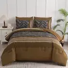 Comforter Set Size, 7 Pieces Stripe Geometric Bed in a Bag, Soft Queen Brown