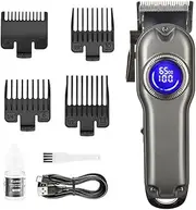 Gray,Professional Cordless Hair Clippers for Men, Low Noise Rechargeable Barber Clippers with LED Display, 4 Comb Guides, Precision Kit for Hair Cutting and Grooming