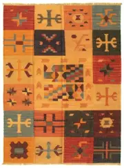 Vintage Hand Woven Carpet 5'1" x 6'11" Traditional Wool Kilim Rug