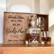 Gift for Godfather or Future Godfather – Whiskey Box with Decanter and Glasses