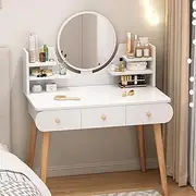100cm Dressing Table, Makeup Vanity Table with 3 Drawers and 6 Open Storage Racks with LED Makeup Mirror, Bedroom White Vanity Desk with Round Lighted Mirror for Women, Girls