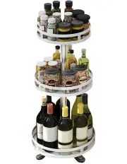 [SOGA] Steel Round Rotating Multi-Function Kitchen Storage 3 Tier in White