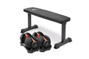 2x Powertrain 24kg Adjustable Dumbbell Home Gym w/ 10437 Adidas Bench