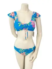 Tommy Bahama Bikini Set Sun Lilies Reversible Bottom Flutter Sleeve Top Womens M