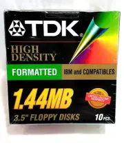 1.44 MB 3.5" Floppy Disk High Density Formatted TDK 10 pack New Sealed