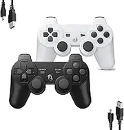 MOVONE wireless Controller for ps3 Rechargeable Game Wireless Controller 2 Pack with 2 Charging Cables, Compatible with Playstation3 (Black+White)