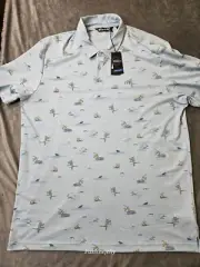 Travis Matthew Mens Shirt 2XL Going Rogue Blue Polo Shirt Fish Birds NWT