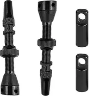 Raheem Tubeless Presta Valves 2PC - 44mm Super Light Alloy Presta Valve Stem Kit with Valve Core Remover Tool and Tubeless Valve Stem Caps, Leak-Proof Seal for Road/MTB/Gravel Bikes, Black