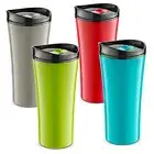 Set of FOUR color Travel coffee mug. Double wall travels mugs. Leak proof.