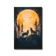 Howling Wolf Under The Moon Wall Art Matte Poster Print