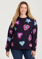 [Virtuelle] Taking Shape Cotton Hearts & Stars Sweatshirt Size 20 in Navy - Plus Size Women's Clothing Navy