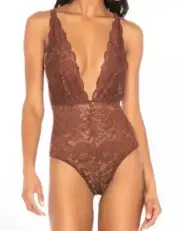 We Are HAH Free People Comin' In Haht Lace Bodysuit in Brown Cocoa, Size XS