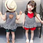 女童夏季短袖套裝1-2-3-4-5歲童裝夏裝新款女寶寶格子背心兩件套
