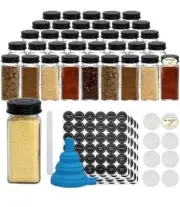 Woaiwo-q 4oz Empty Square Spice Bottles -64 Pcs Glass Spice Jars with Spice Labe