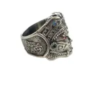 Aztec Jaguar Sun God Warrior Ring Silver 925 Azteca Guerrero Anillo Plata Mex
