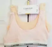PRETTY Calvin Klein girls Monogram Pull Over Cotton Bralettes 2 bras size S 6/6X
