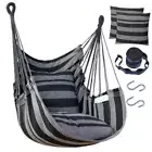 Hammock Chair Hanging Hammock Chair Rope Swing 2 Cushions Included Black-grey