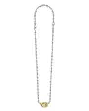 Lagos 18K Yellow Gold & Sterling Silver Signature Caviar Interlocking Pendant Necklace, 16-18